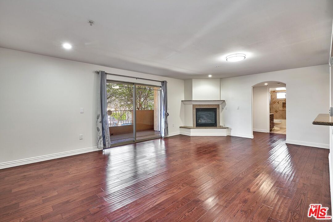 Empty room, Fireplace, Interior, Recessed Lighting, Wood Texture Flooring
