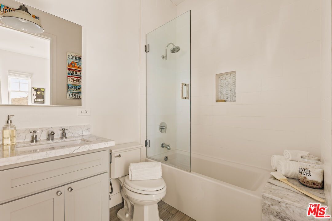 Bathroom, Glass Shower, Interior, Wood Texture Flooring