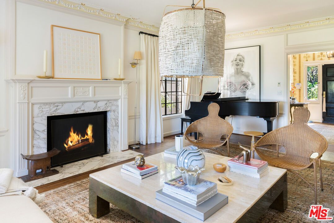 Fireplace, Interior, Living room, Pendant Lights, Piano, Wood Texture Flooring