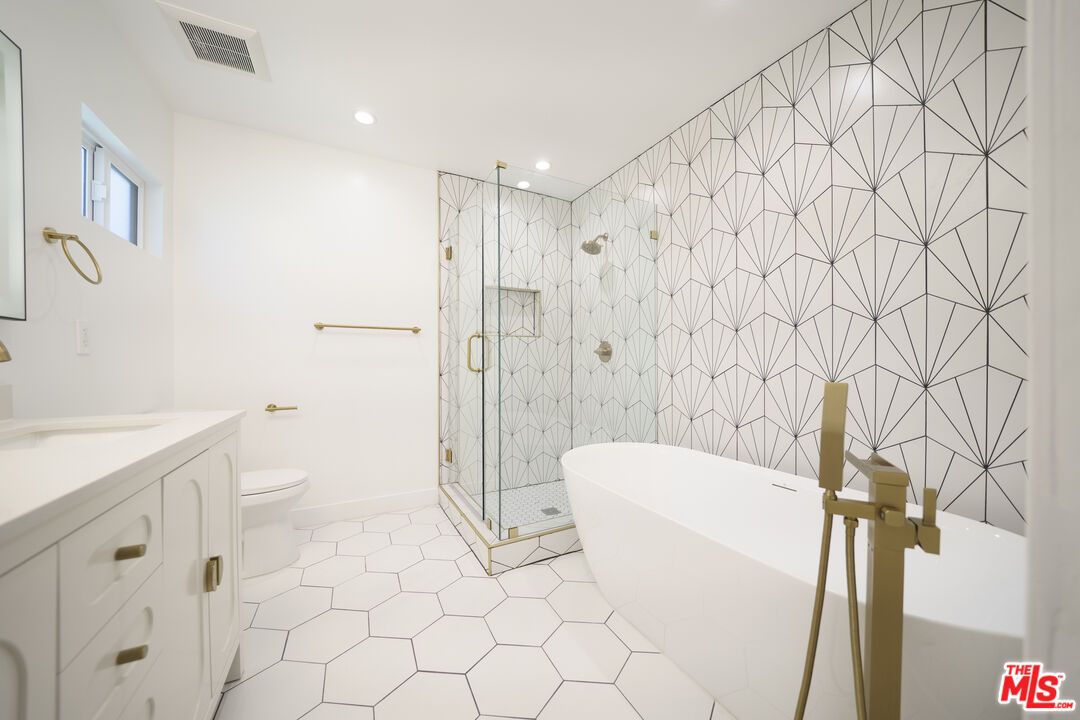 Bathroom, Free Standing Baths, Glass Shower, Interior, Recessed Lighting