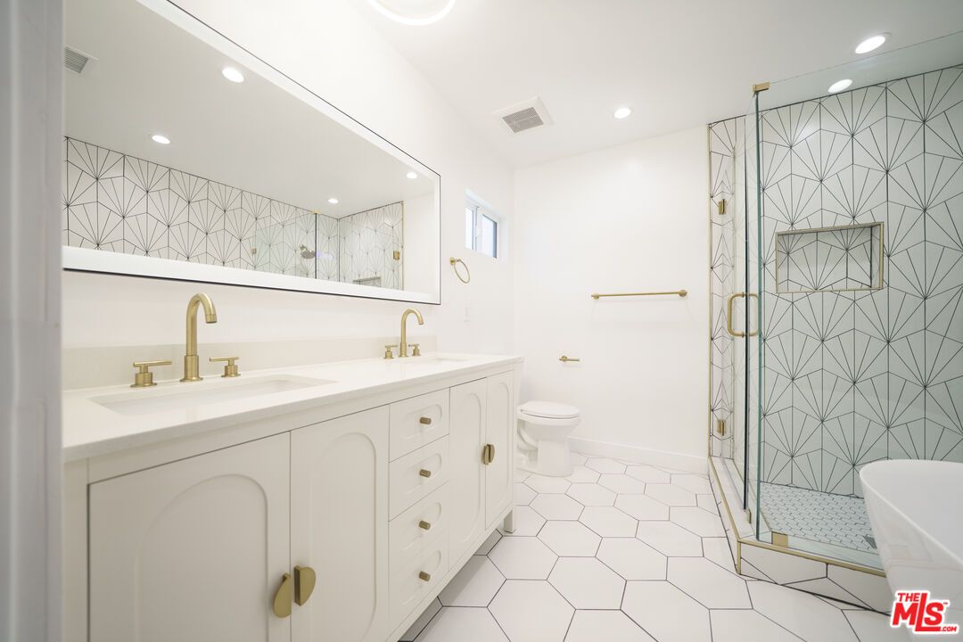 Bathroom, Dual Sink Vanities, Glass Shower, Interior, Recessed Lighting