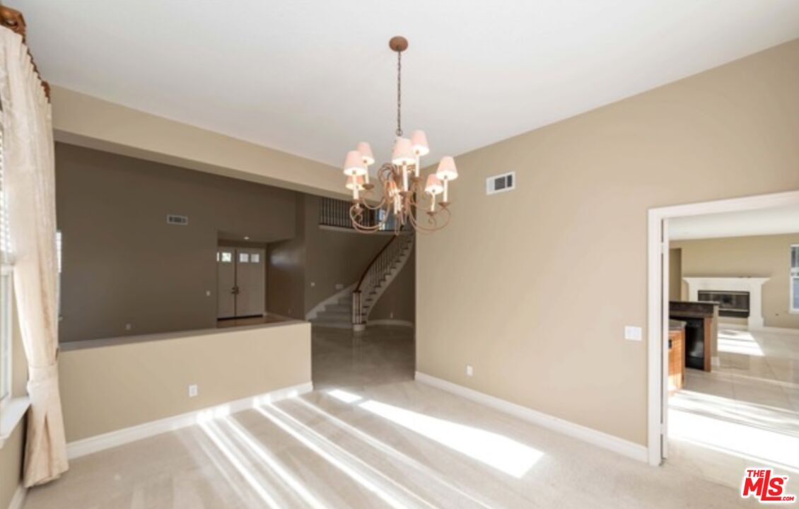 Chandelier, Empty room, Fireplace, Interior