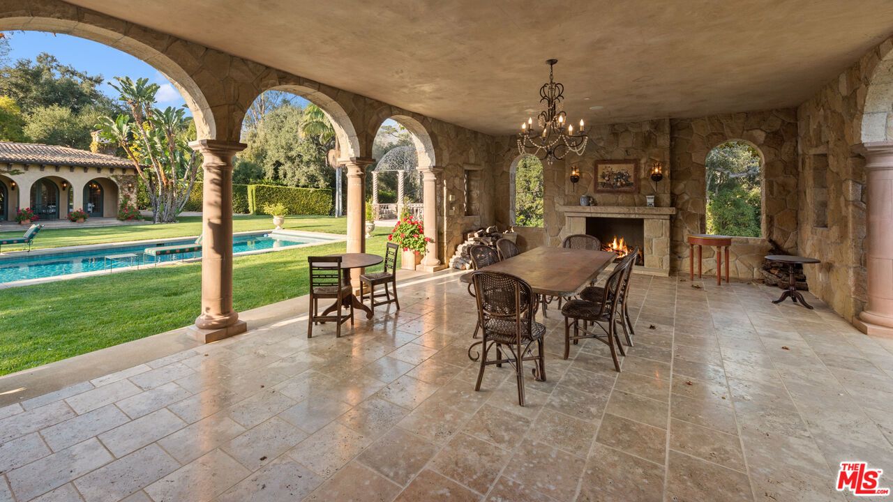 Chandelier, Exterior, Fireplace, Pool
