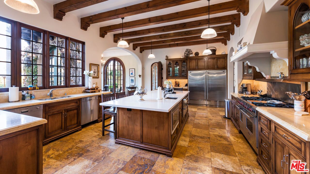 Interior, Kitchen, Pendant Lights, Stainless Steel Appliances, Wooden Beams