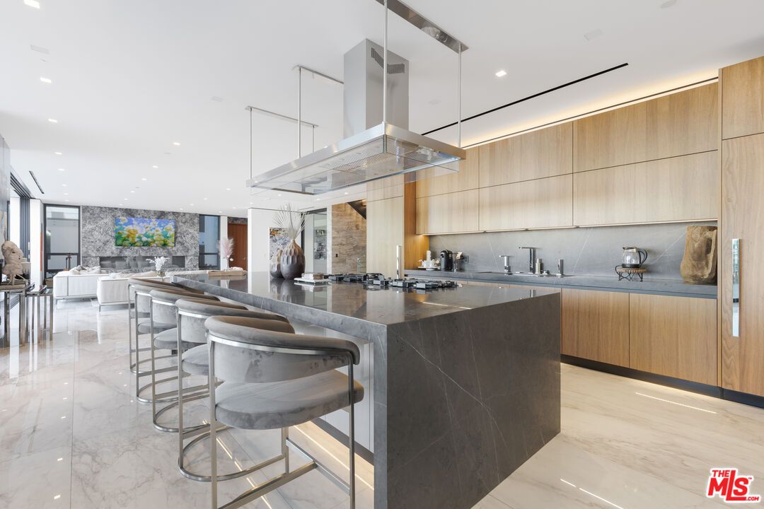 Interior, Kitchen, Marble, Pendant Lights, Recessed Lighting, Stone Walls