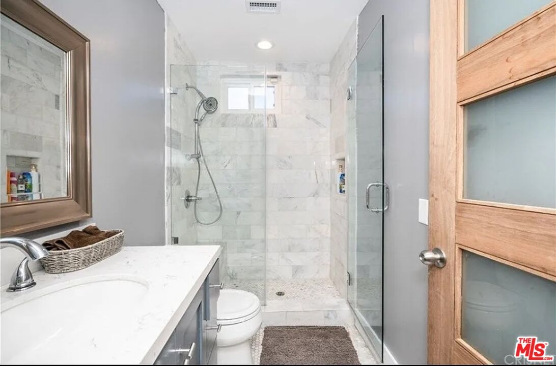 Bathroom, Glass Shower, Interior, Marble Walls, Recessed Lighting