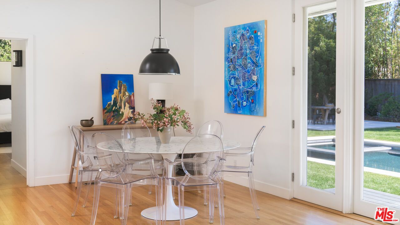Dining room, Interior, Pendant Lights, Wood Texture Flooring