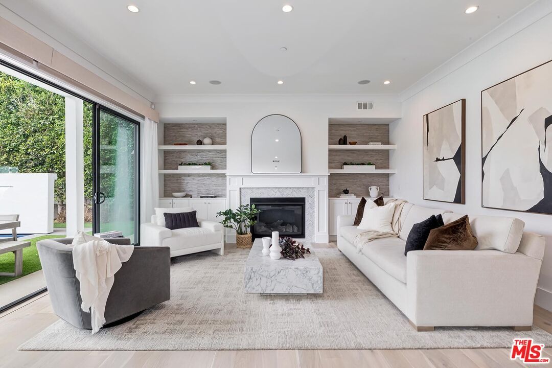 Fireplace, Interior, Living room, Recessed Lighting, Wood Texture Flooring, Wooden Walls