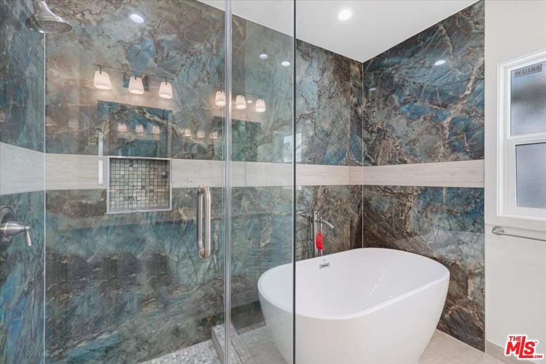 Bathroom, Free Standing Baths, Glass Shower, Interior, Recessed Lighting