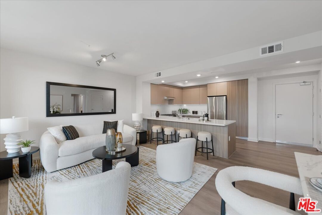 Interior, Kitchen, Living room, Recessed Lighting, Stainless Steel Appliances, Wood Texture Flooring