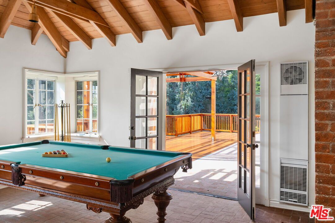 Billiard Table, Game Room, Interior, Stone Walls, Wooden Beams, Wooden Ceilings