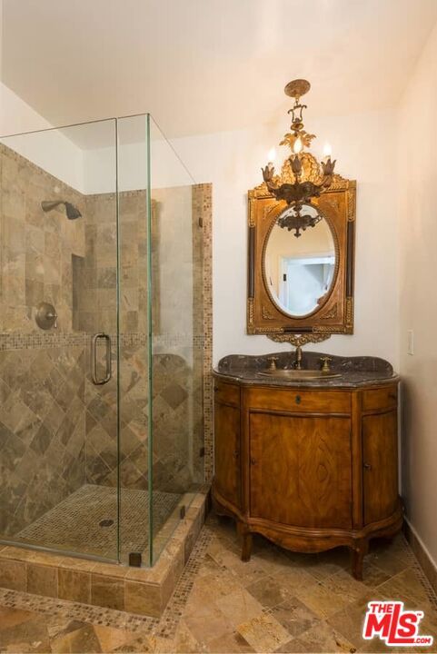 Bathroom, Chandelier, Glass Shower, Interior