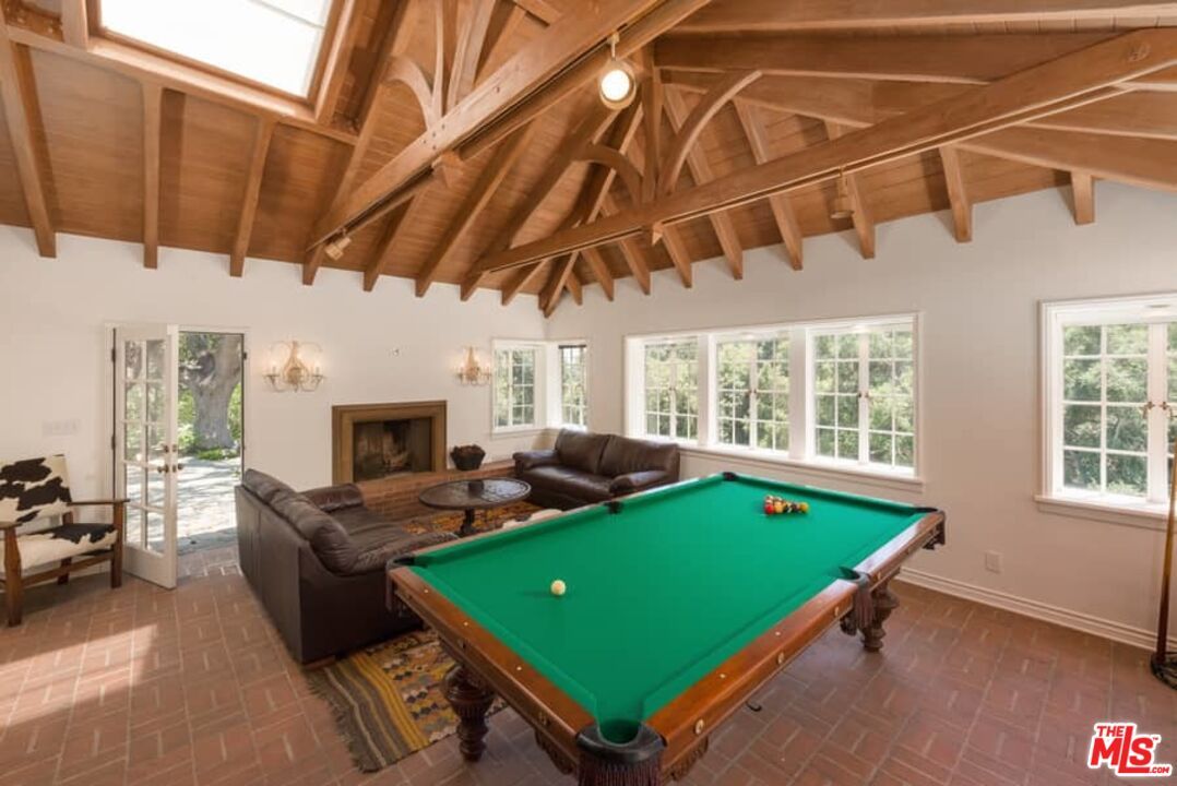 Billiard Table, Fireplace, Game Room, Interior, Wooden Beams, Wooden Ceilings