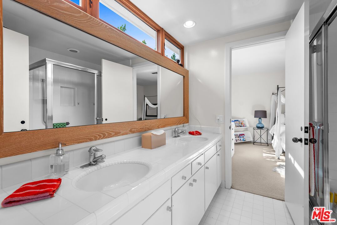 Bathroom, Dual Sink Vanities, Interior, Recessed Lighting, Tile Countertops