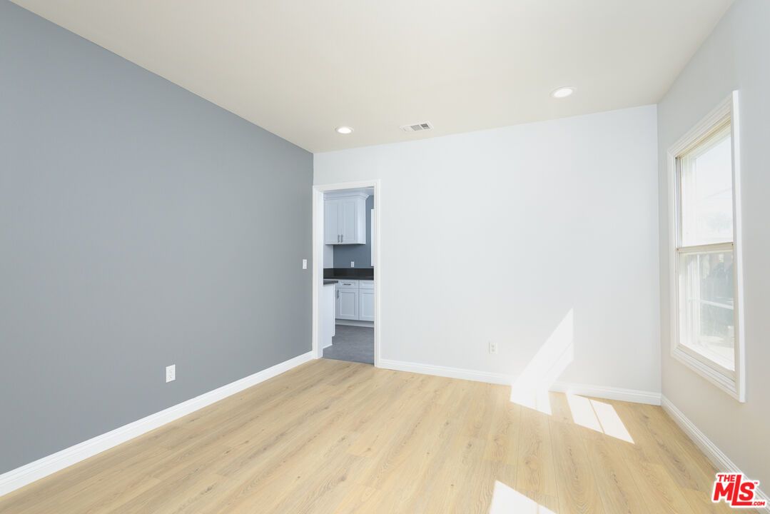 Empty room, Interior, Kitchen, Recessed Lighting, Wood Texture Flooring