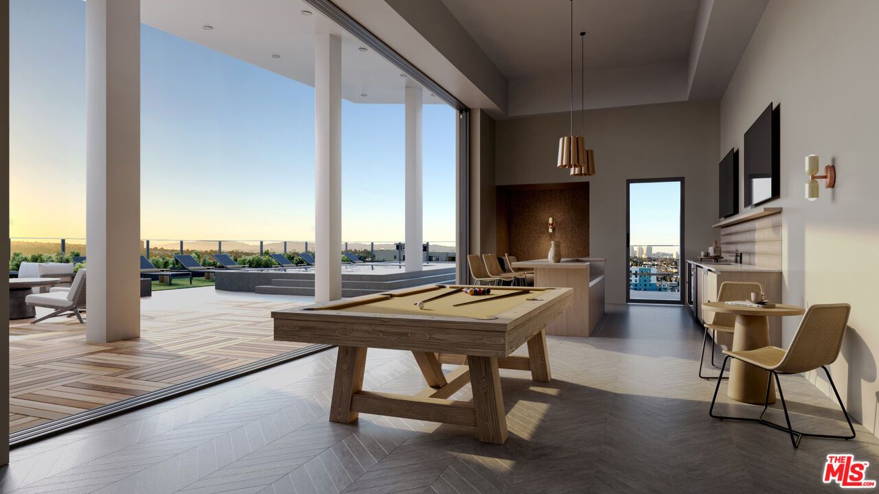 Billiard Table, Game Room, Interior, Pendant Lights, Water, Wood Texture Flooring