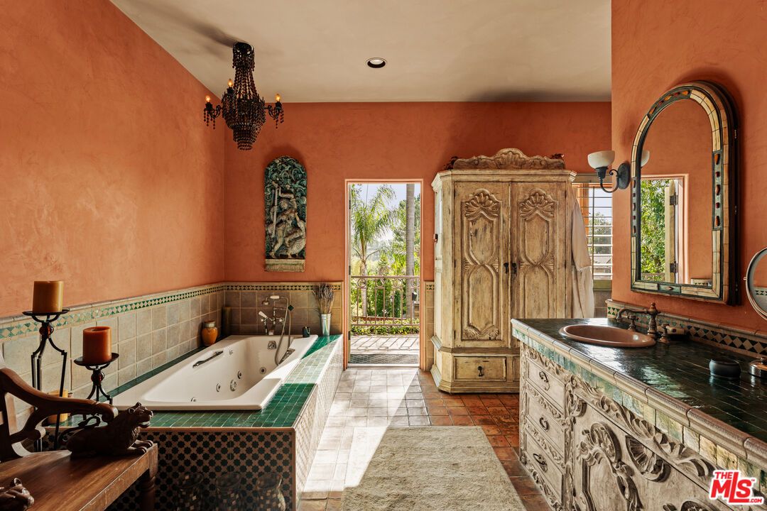 Bathroom, Chandelier, Dual Sink Vanities, Interior, Recessed Lighting