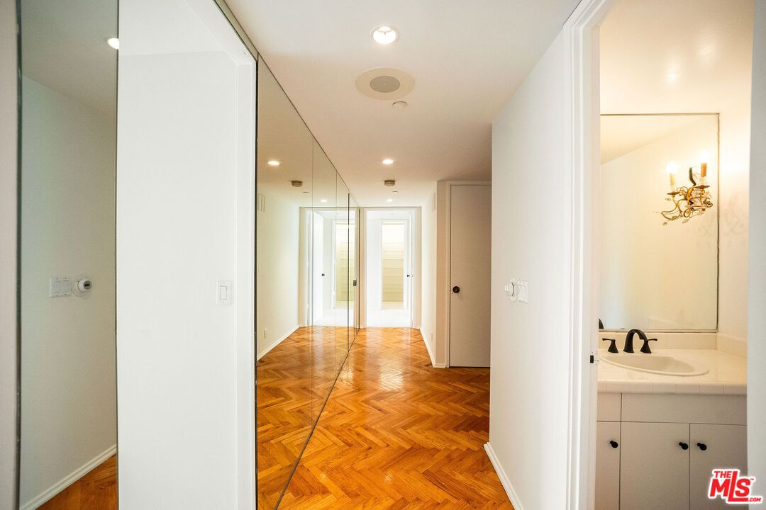 Bathroom, Interior, Recessed Lighting, Tile Countertops, Wood Texture Flooring