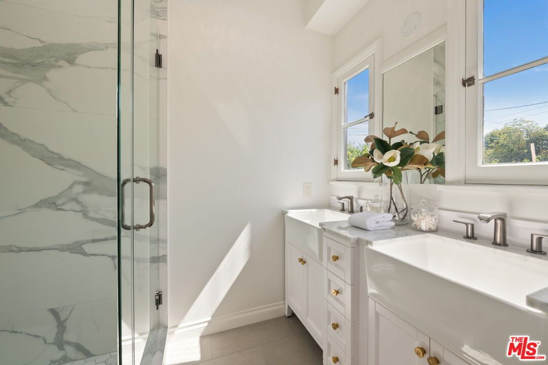 Bathroom, Dual Sink Vanities, Glass Shower, Interior, Marble Walls