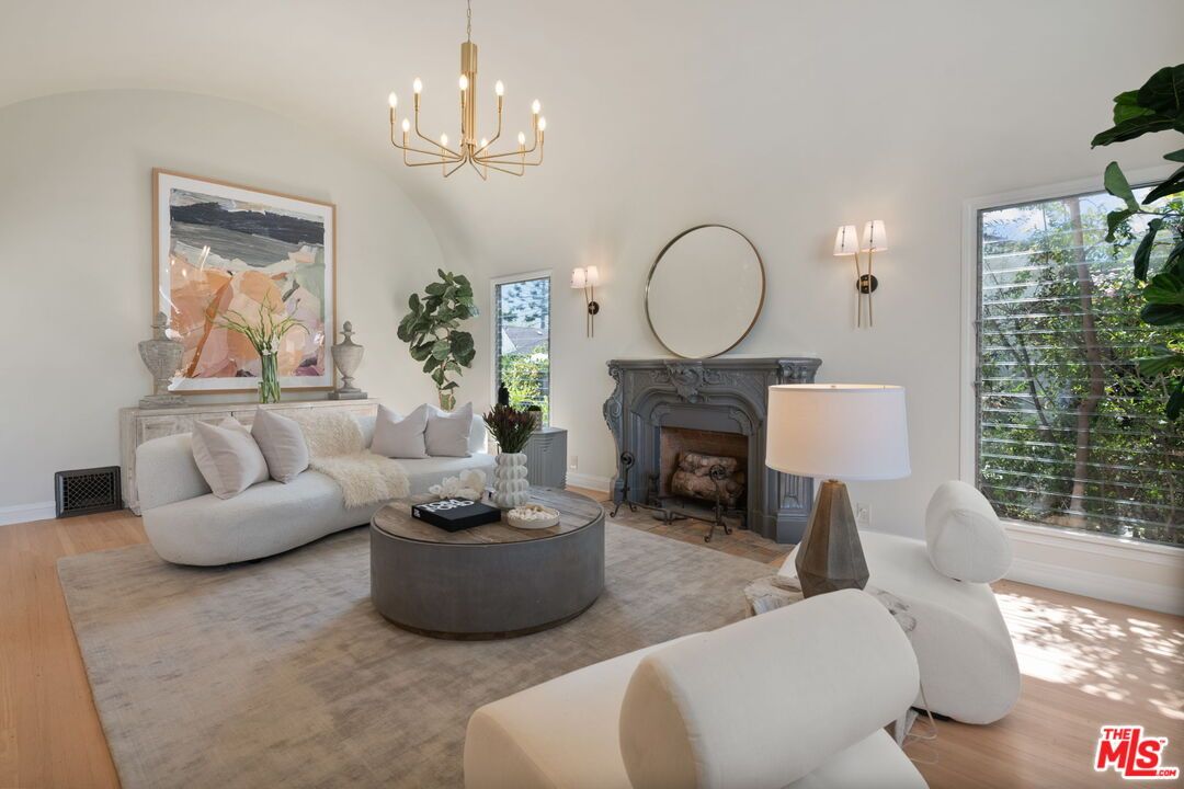 Fireplace, Interior, Living room, Pendant Lights, Wood Texture Flooring