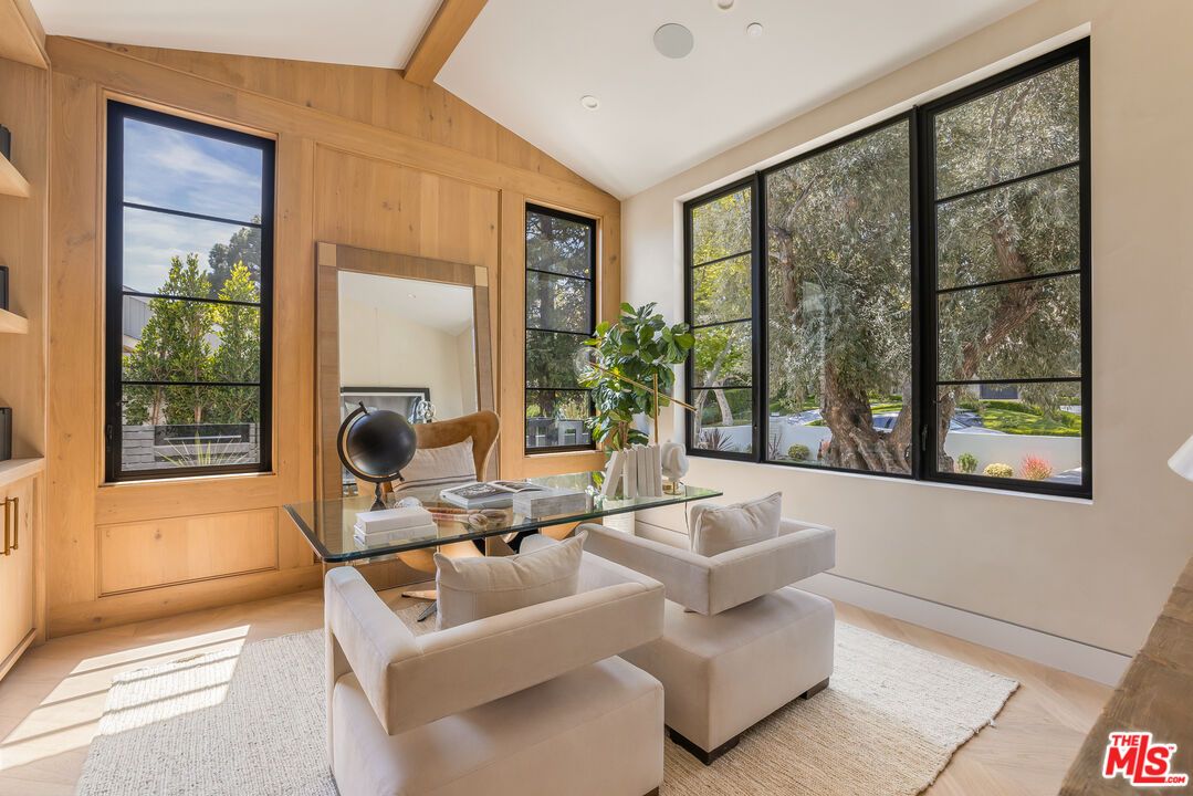 Home Office, Interior, Recessed Lighting, Wood Texture Flooring, Wooden Walls