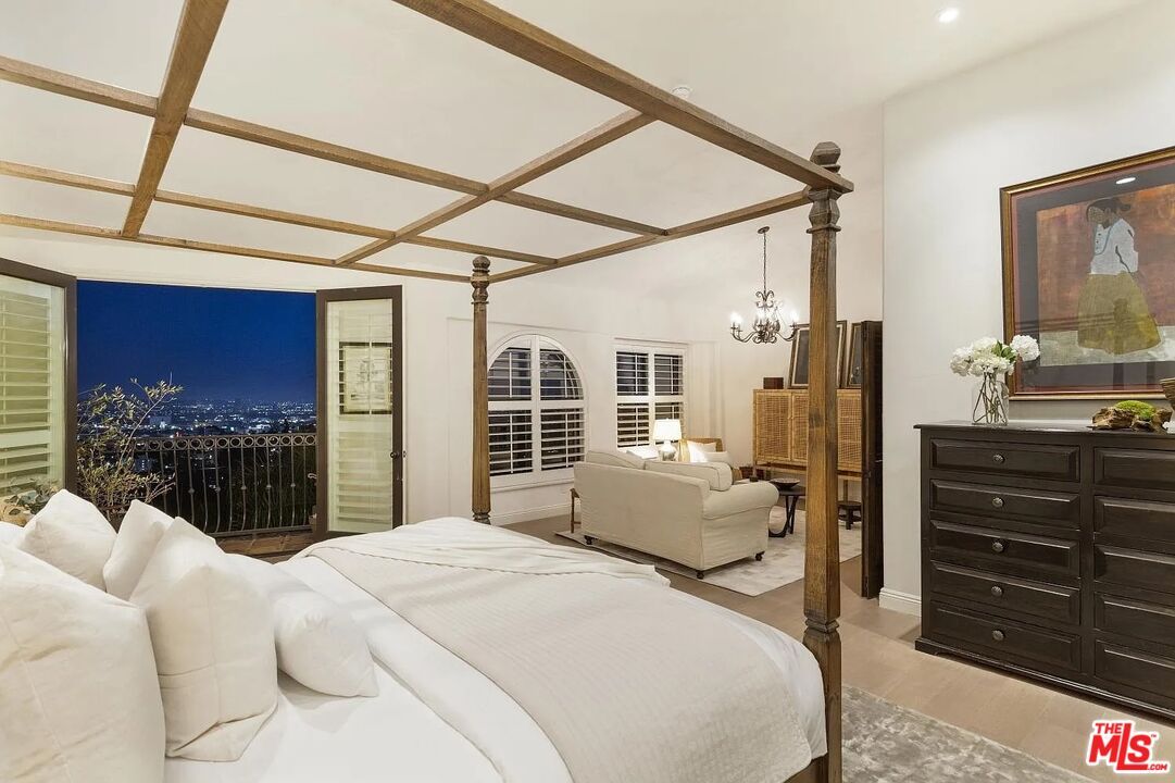 Bedroom, Chandelier, Interior, Recessed Lighting, Wood Texture Flooring