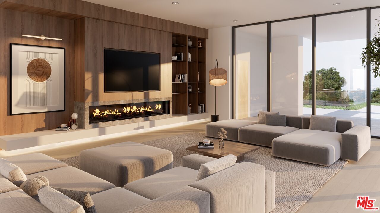 Fireplace, Interior, Living room, Recessed Lighting, Wooden Walls