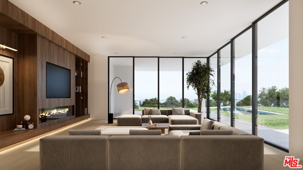 Fireplace, Interior, Living room, Recessed Lighting, Wood Texture Flooring, Wooden Walls