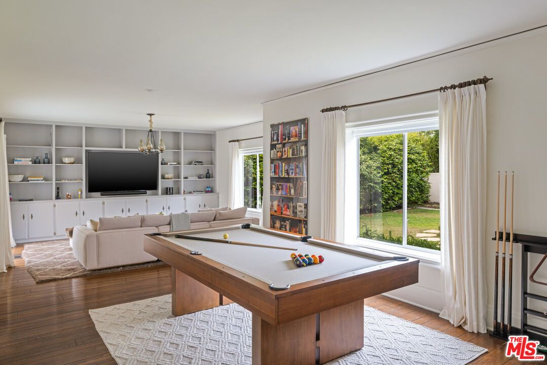 Billiard Table, Chandelier, Game Room, Interior, Living room, Wood Texture Flooring