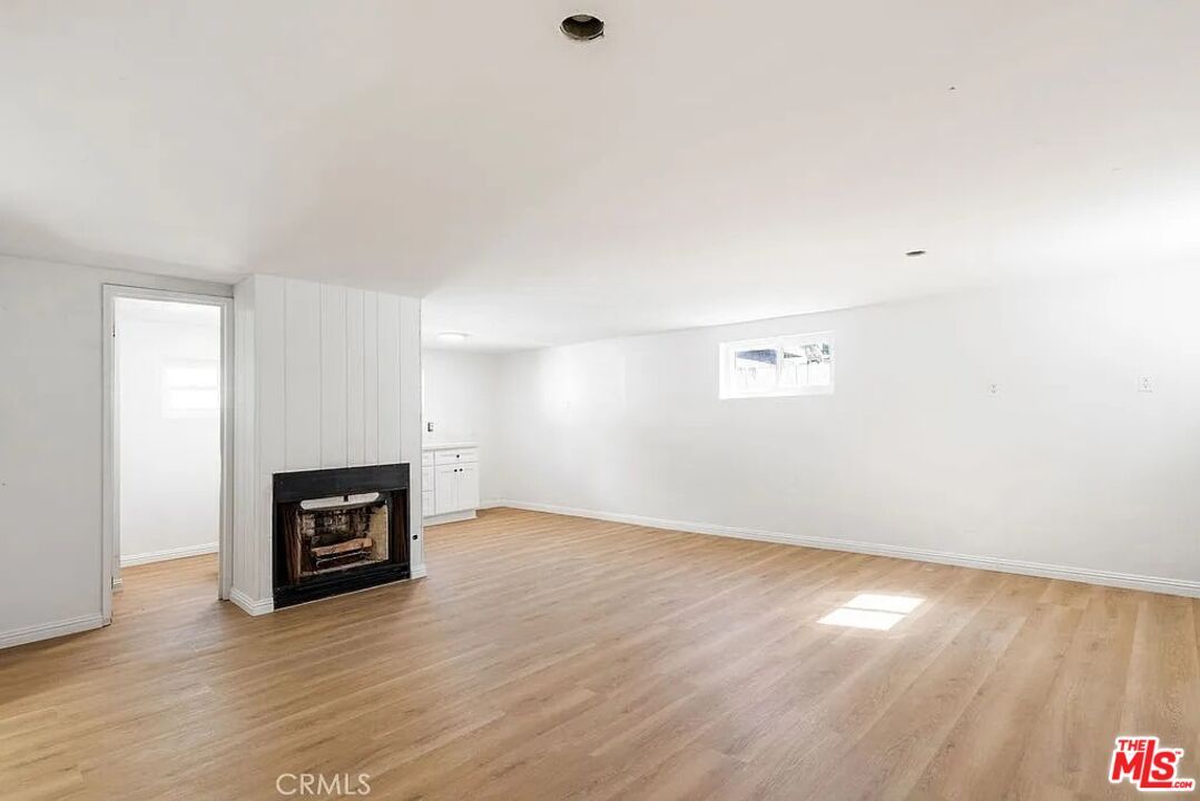 Empty room, Fireplace, Interior, Recessed Lighting, Wood Texture Flooring