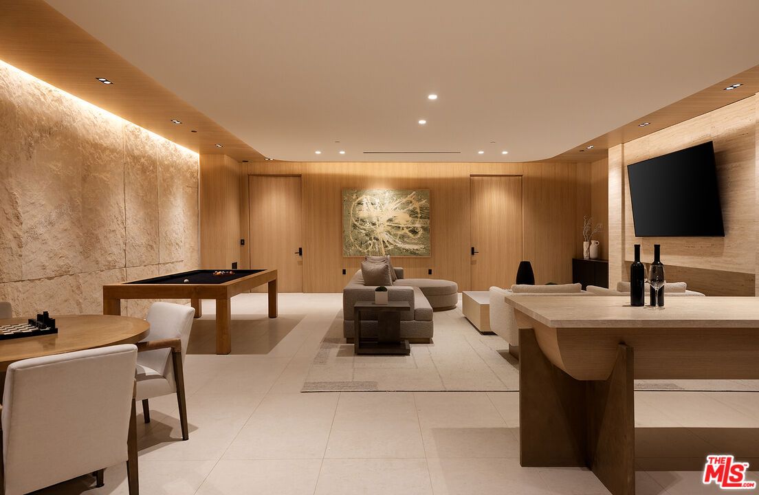 Billiard Table, Game Room, Interior, Recessed Lighting, Wooden Walls