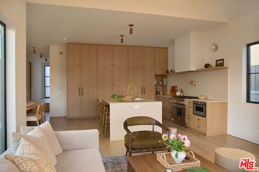 Interior, Kitchen, Living room, Recessed Lighting, Stainless Steel Appliances, Wood Texture Flooring