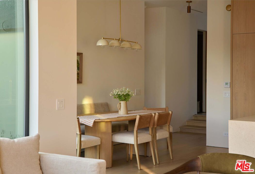 Dining room, Interior, Pendant Lights, Wood Texture Flooring