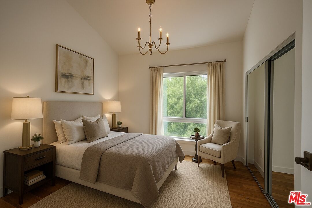 Bedroom, Chandelier, Interior, Wood Texture Flooring