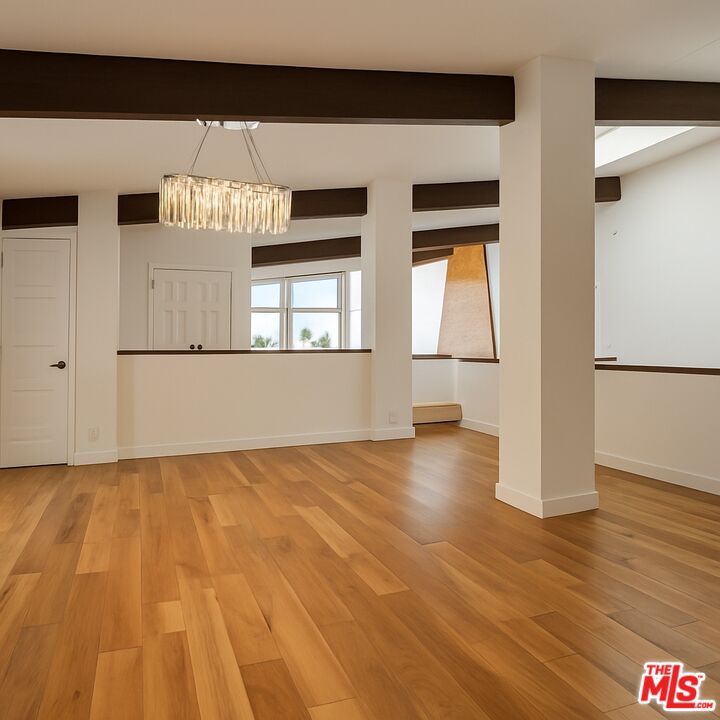 Chandelier, Empty room, Interior, Wood Texture Flooring