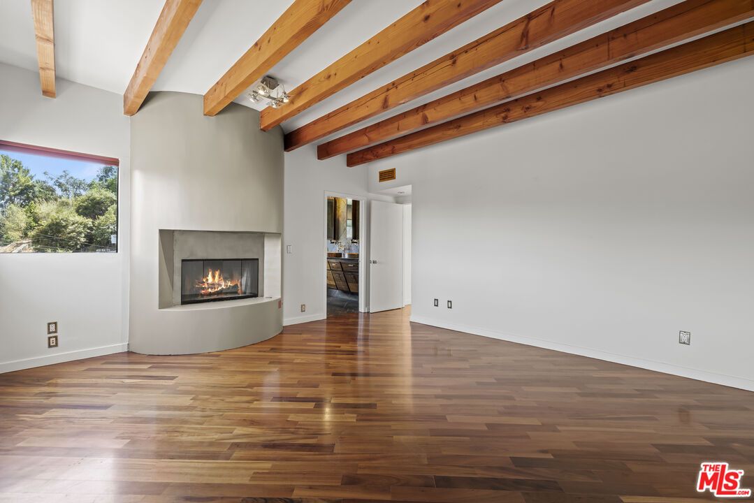 Empty room, Fireplace, Interior, Wooden Beams, Wood Texture Flooring