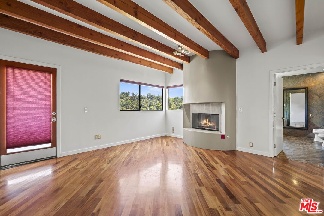 Empty room, Fireplace, Interior, Wooden Beams, Wood Texture Flooring