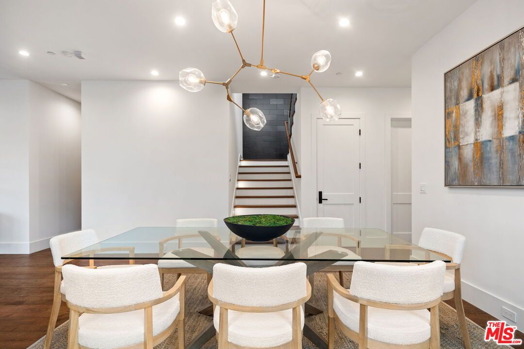 Dining room, Interior, Pendant Lights, Recessed Lighting, Wood Texture Flooring