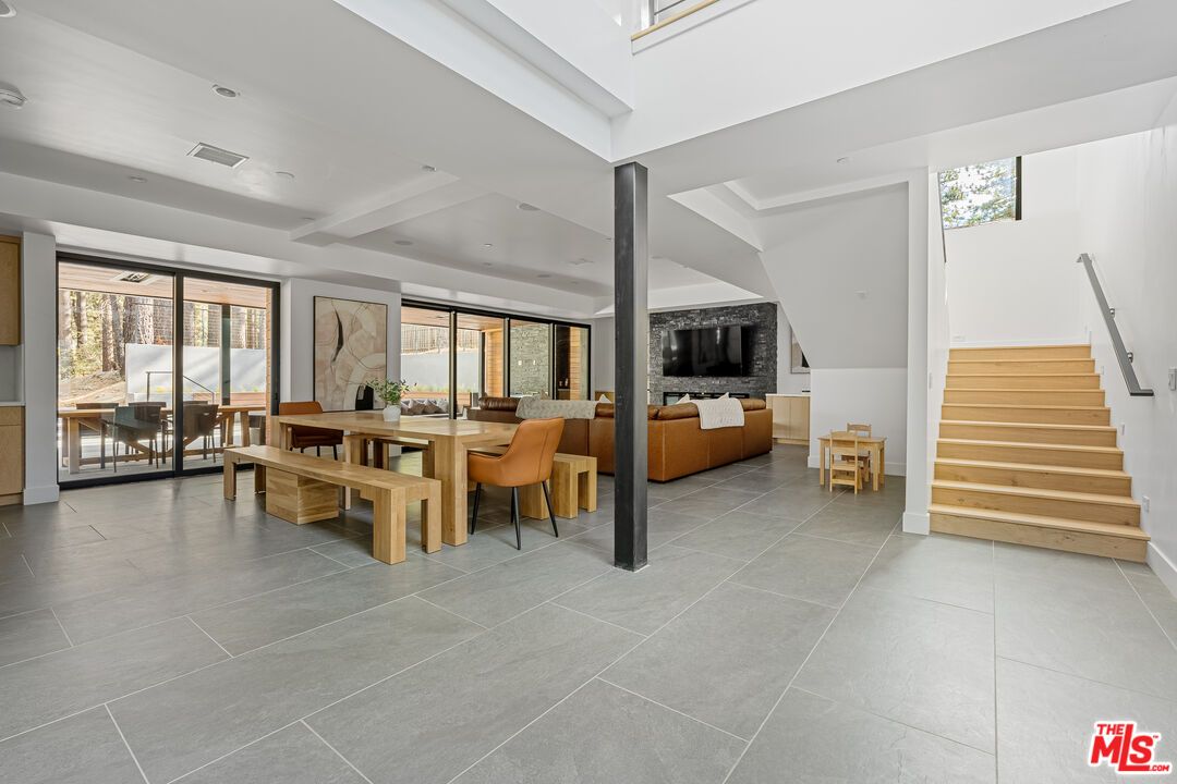 Dining room, Fireplace, Interior, Living room, Recessed Lighting