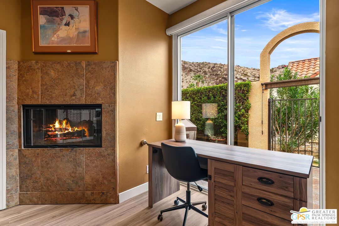 Fireplace, Home Office, Interior, Wood Texture Flooring