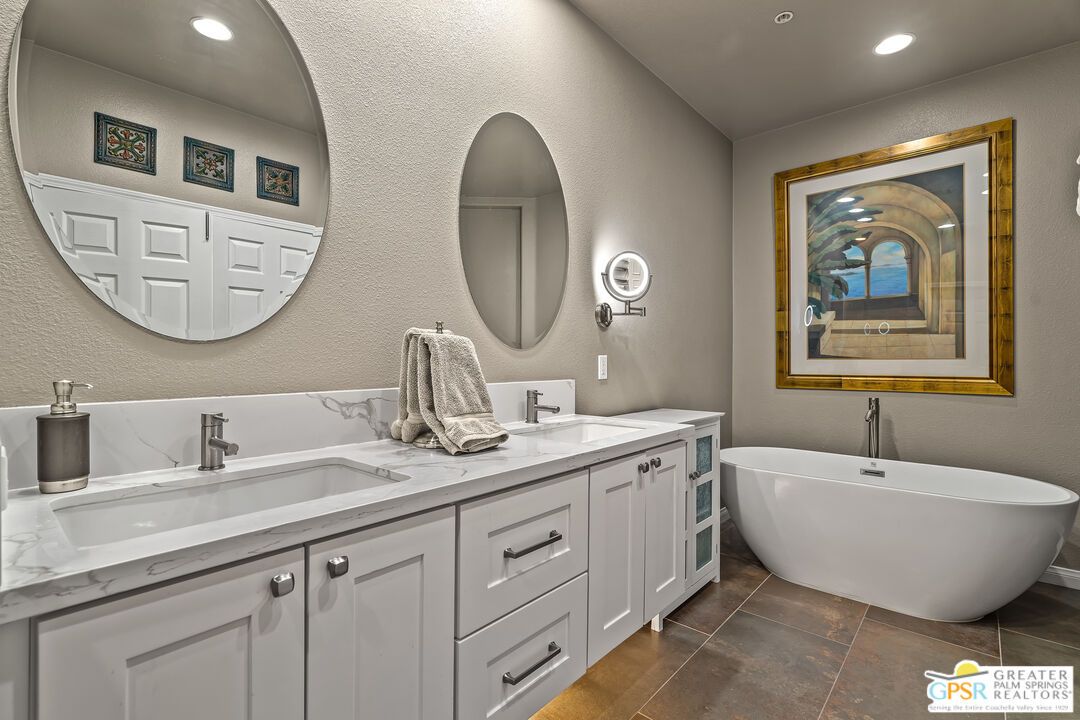 Bathroom, Dual Sink Vanities, Free Standing Baths, Interior, Recessed Lighting