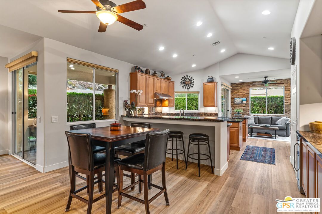 Interior, Kitchen, Recessed Lighting, Stone Walls, Wood Texture Flooring
