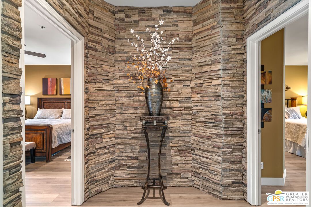 Bedroom, Interior, Stone Walls, Wood Texture Flooring