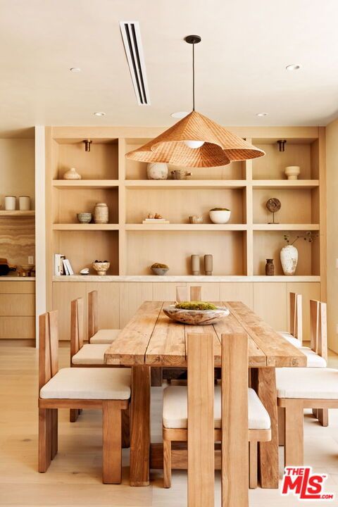Dining room, Interior, Recessed Lighting, Wood Texture Flooring