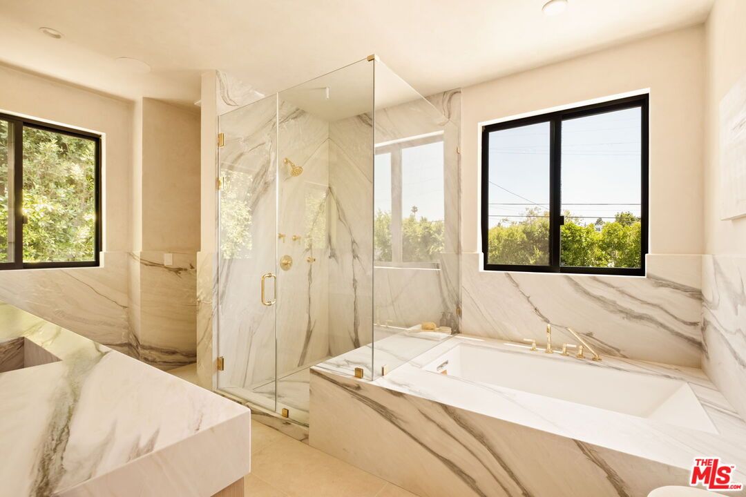 Bathroom, Glass Shower, Interior, Marble Walls, Recessed Lighting