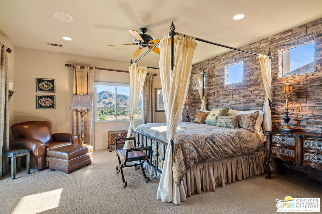 Bedroom, Interior, Recessed Lighting, Stone Walls