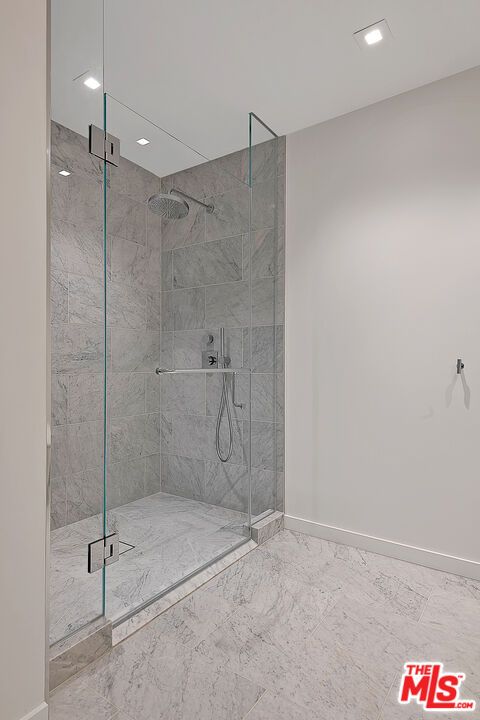 Bathroom, Glass Shower, Interior, Marble, Marble Walls, Recessed Lighting