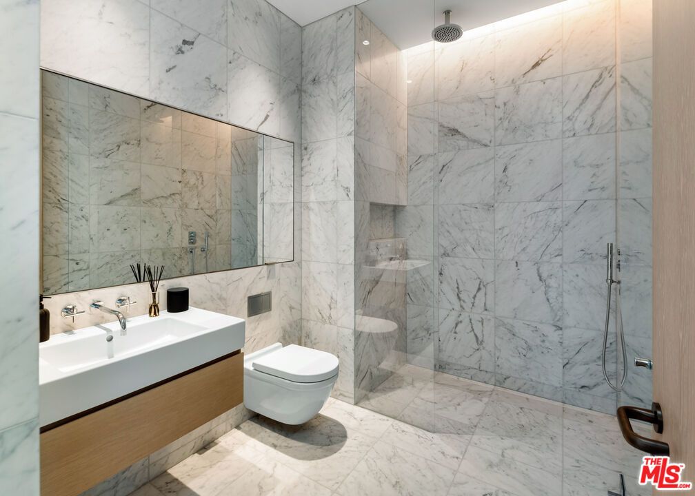 Bathroom, Glass Shower, Interior, Marble, Marble Walls, Recessed Lighting