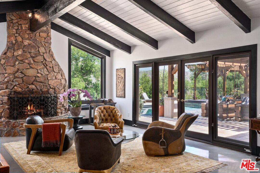 Fireplace, Interior, Living room, Stone Walls, Wooden Beams