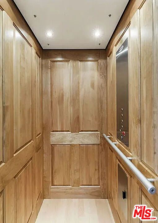 Elevator, Interior, Recessed Lighting, Wooden Walls